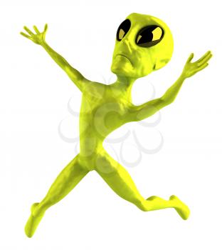 Royalty Free Clipart Image of a Jumping 3D Alien