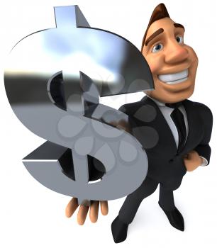 Royalty Free Clipart Image of a Businessman Holding a Dollar Sign