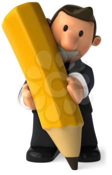 Royalty Free Clipart Image of a Man Holding a Big Pencil