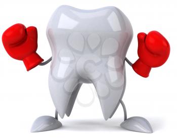 Royalty Free Clipart Image of a Tooth With Boxing Gloves