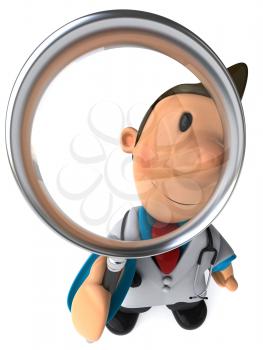 Royalty Free Clipart Image of a Doctor With a Magnifying Glass