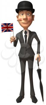 Royalty Free Clipart Image of a Dapper Englishman Holding a Union Jack  #333807 | Animation Factory