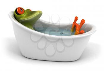 Royalty Free Clipart Image of a Frog in a Bathtub