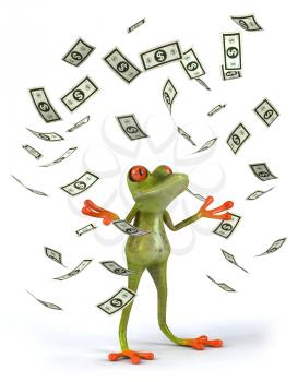 Royalty Free Clipart Image of a Frog Throwing Money