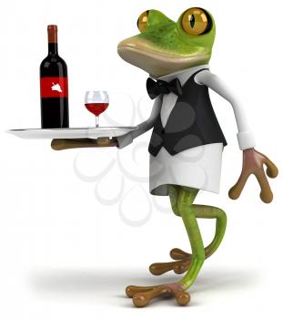 Royalty Free Clipart Image of a Frog Serving Wine