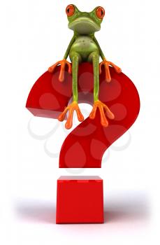 Royalty Free Clipart Image of a Frog on a Question Mark