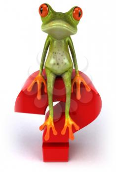 Royalty Free Clipart Image of a Frog on a Question Mark