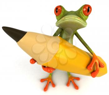 Royalty Free Clipart Image of a Frog With a Pencil