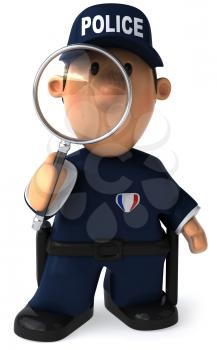 Royalty Free Clipart Image of a Police Officer With a Magnifying Glass