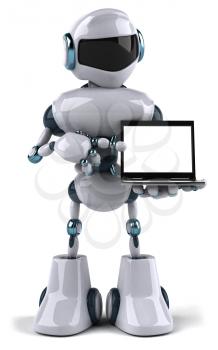 Royalty Free Clipart Image of a Robot With a Laptop