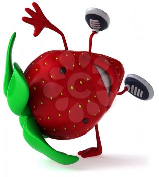 Royalty Free Clipart Image of a Strawberry Doing a Handstand