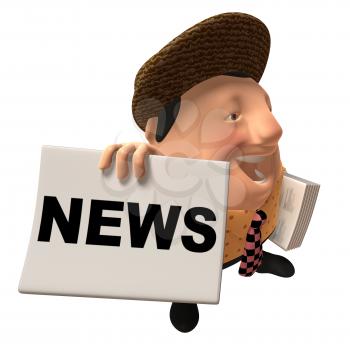 Royalty Free 3d Clipart Image of Newsman Holding a Newspaper