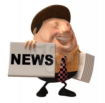 Royalty Free 3d Clipart Image of Newsman Holding a Newspaper