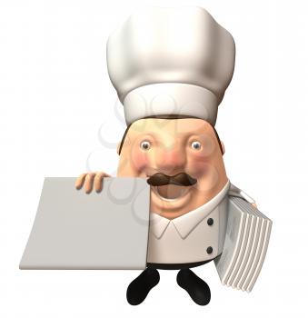 Royalty Free 3d Clipart Image of a Chef Holding an Armful of Menus