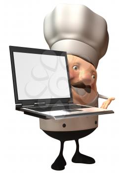 Royalty Free 3d Clipart Image of a Chef Holding a Laptop Computer