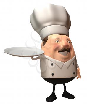 Royalty Free 3d Clipart Image of a Chef Holding a Dinner Plate