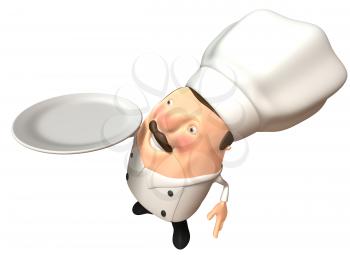 Royalty Free 3d Clipart Image of a Chef Holding a Dinner Plate