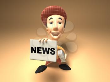 Royalty Free 3d Clipart Image of a Paperboy With an Armful of Newspapers