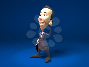 Royalty Free 3d Clipart Image of a Businessman Holding a Briefcase and Talking on a Cell Phone