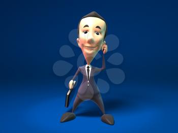 Royalty Free 3d Clipart Image of a Businessman Holding a Briefcase and Talking on a Cell Phone