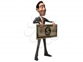 Royalty Free 3d Clipart Image of an Asian Businessman Holding a Large Dollar Bill