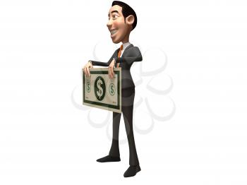 Royalty Free 3d Clipart Image of an Asian Businessman Holding a Large Dollar Bill