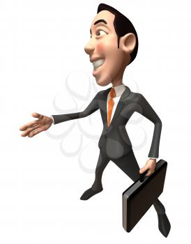 Royalty Free 3d Clipart Image of an Asian Businessman Holding a Briefcase Inviting Someone to Shake Hands