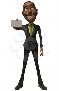 Royalty Free 3d Clipart Image of an African American Businessman Holding a Business Card