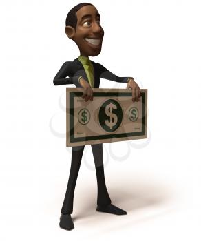 Royalty Free 3d Clipart Image of an African American Businessman Holding a Large Dollar Bill