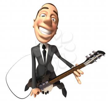 Royalty Free 3d Clipart Image of a Man Wearing a Suit and Playing a Guitar