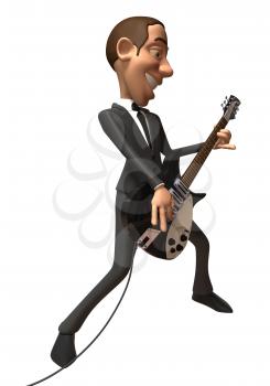 Royalty Free 3d Clipart Image of a Man Wearing a Suit and Playing a Guitar