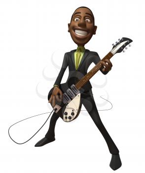 Royalty Free 3d Clipart Image of an African American Man Wearing a Suit and Playing a Guitar