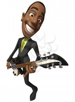 Royalty Free 3d Clipart Image of an African American Man Wearing a Suit and Playing a Guitar