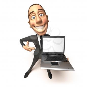 Royalty Free 3d Clipart Image of a Businessman Holding a Laptop Computer