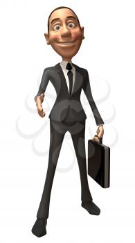 Royalty Free 3d Clipart Image of a Businessman Holding a Briefcase Inviting Viewer to Shake Hands