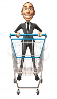 Royalty Free 3d Clipart Image of a Businessman Pushing a Shopping Cart