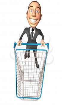 Royalty Free 3d Clipart Image of a Businessman Pushing a Shopping Cart