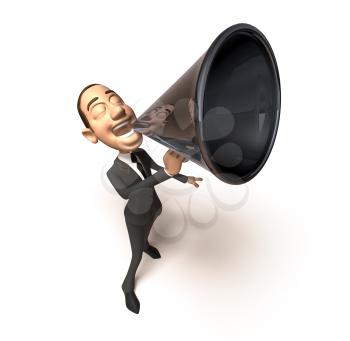 Royalty Free 3d Clipart Image of a Businessman Speaking into a Megaphone