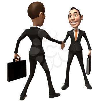 Royalty Free 3d Clipart Image of Two Businessmen Carrying Briefcases and Shaking Hands