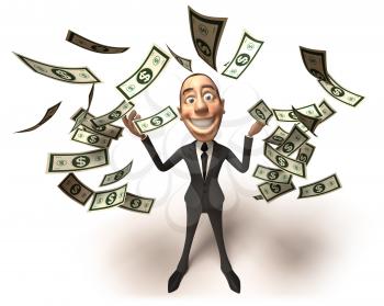 Royalty Free 3d Clipart Image of a Businessman With Money Raining Down Around Him