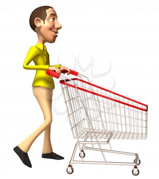 Royalty Free 3d Clipart Image of a Man Pushing a Shopping Cart