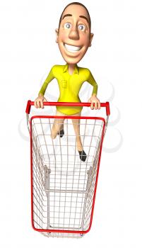 Royalty Free 3d Clipart Image of a Man Pushing a Shopping Cart