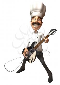 Royalty Free 3d Clipart Image of a Chef Playing an Electric Guitar