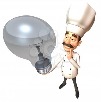 Royalty Free 3d Clipart Image of a Chef Holding a Large Lightbulb