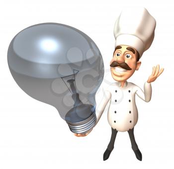 Royalty Free 3d Clipart Image of a Chef Holding a Large Lightbulb