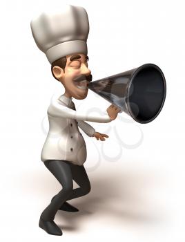 Royalty Free 3d Clipart Image of a Chef Yelling into a Megaphone