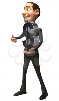 Royalty Free 3d Clipart Image of a Businessman Holding a Large Dollar Sign