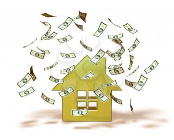 Royalty Free 3d Clipart Image of a House With Money Floating Around It