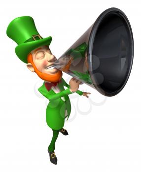 Royalty Free 3d Clipart Image of an Leprechaun Speaking into a Megaphone