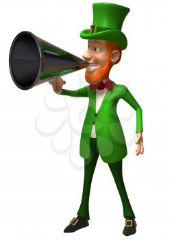 Royalty Free 3d Clipart Image of an Leprechaun Speaking into a Megaphone